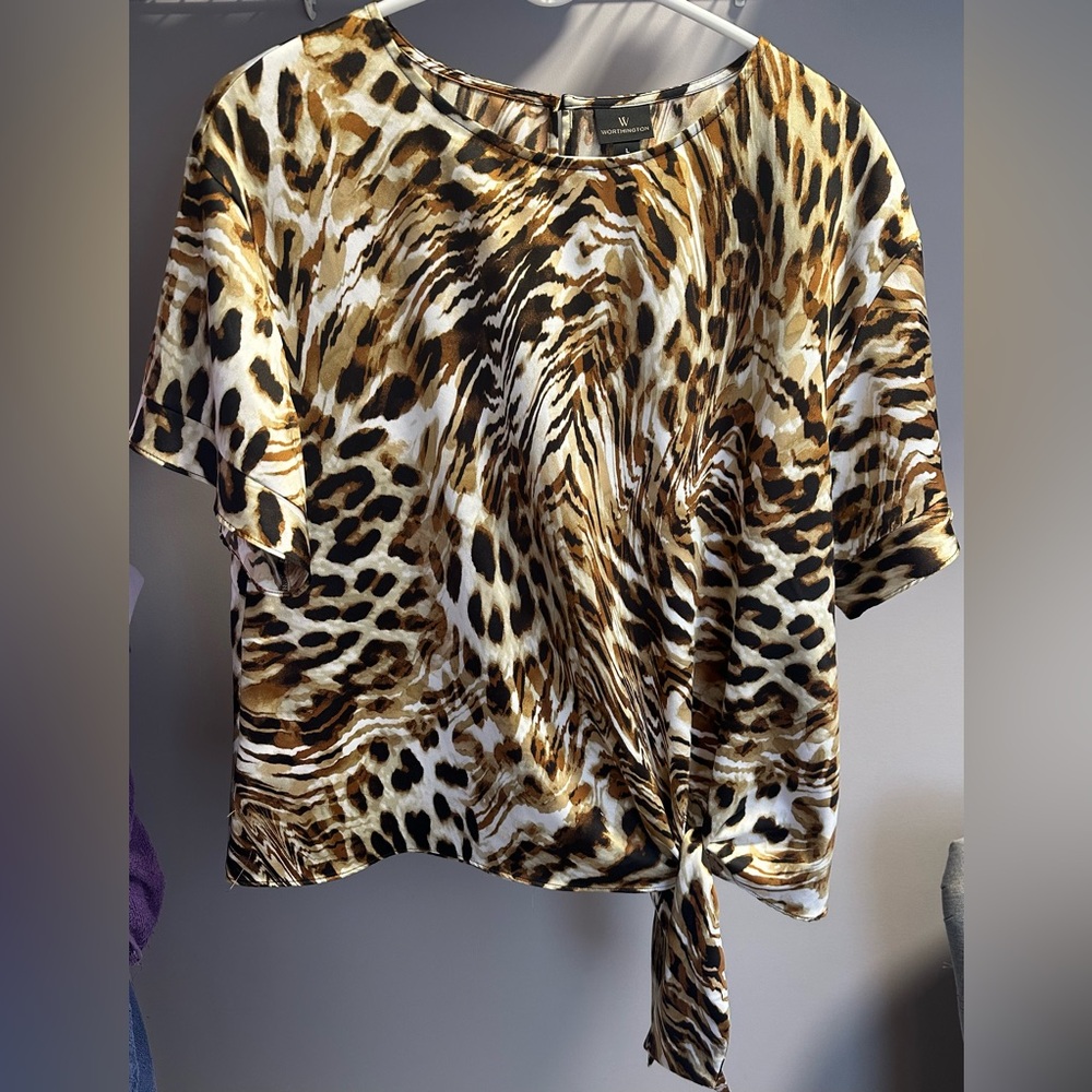 Women’s Animal Print Tie-Front Top in Brown and Black